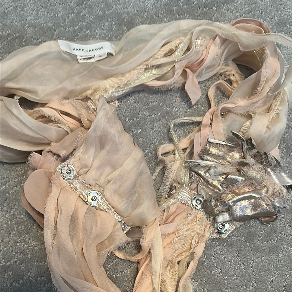 Marc Jacobs Cream and Tan Silk Lightweight Scarf - Picture 4 of 5